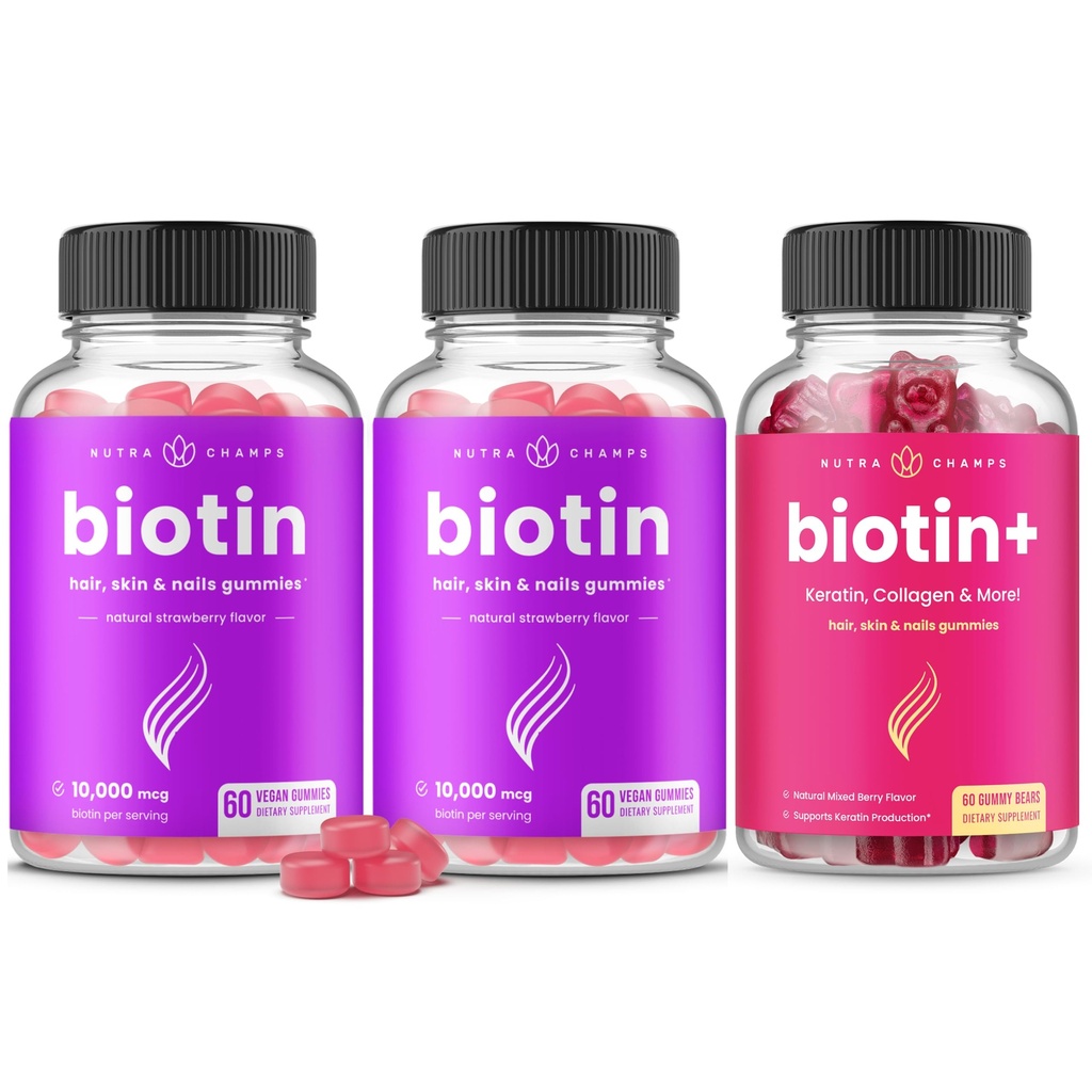 NutraChamps Kompletní Biotin Bundle pro vlasy, kůže a nehty. 2 balení