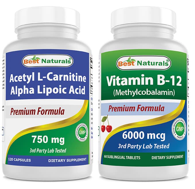 Nejlepší Naturals Acetyl L- karnitin a alfa kyselina lipoová 750 mg & vitamín B- 12 6000 mcg