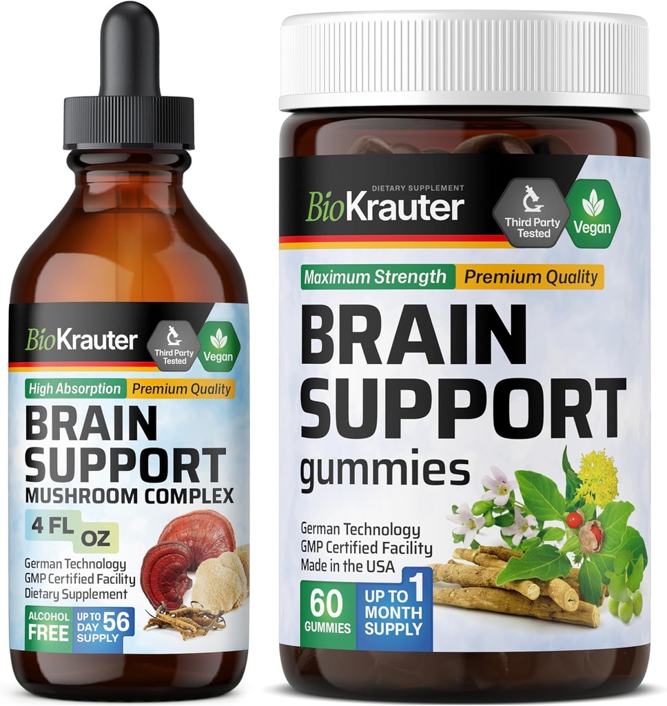 BIO KRAUTER Brain Support 60 Gummies & Brain Support Houba tinktura 4 Fl. Oz.