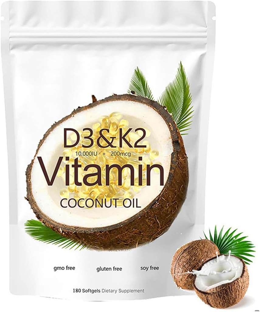 2- in-1 vitamin D3 K2 doplněk Softgel, 10000 IU VIT D3 + 200 MCG vitamin K2 (180 Pcs)