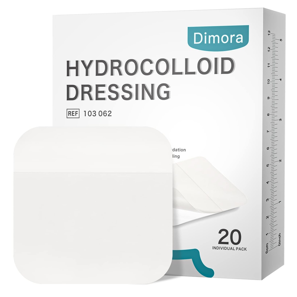 Dimora 20 Balení Hydrokoloidní ránový dresing, Ultra tenké 4 "x 4" Velké Patch Obvazy s Self- Adhesive