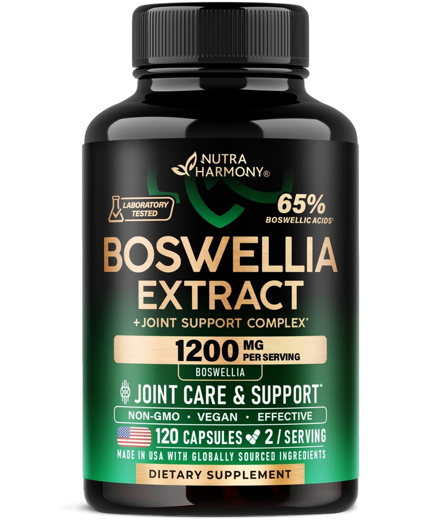 Boswellia 1200mg - Boswellia Extract 124; Turmeric Current 124; Hyaluronic Acid Current124; MSM Current124; Totéž - Joint Health & Comfort - Boswellia Serrata Current124; 65% Boswellic Acid - pro muže a ženy - Vyrobeno v USA - 120 Kapsle