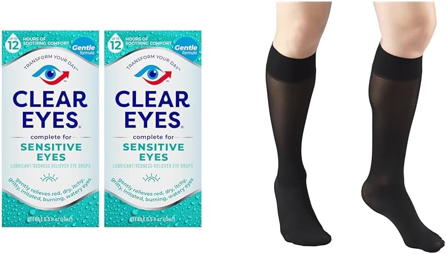 Čiré oči citlivé oční kapky 2 Pack & Truform Sheer Compression Punkings ženské kolena High 20 Denier Black Medium