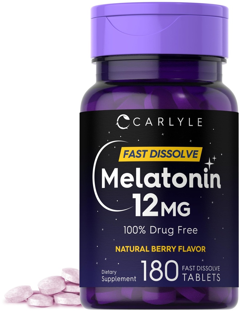 Carlyle Melatonin 12 mg Fast Disold 180 Tablety CLAS124; Drogy zdarma CLAS124; Natural Berry Flavor CLAS124; Vegetarian, Non- GMO, gluten zdarma