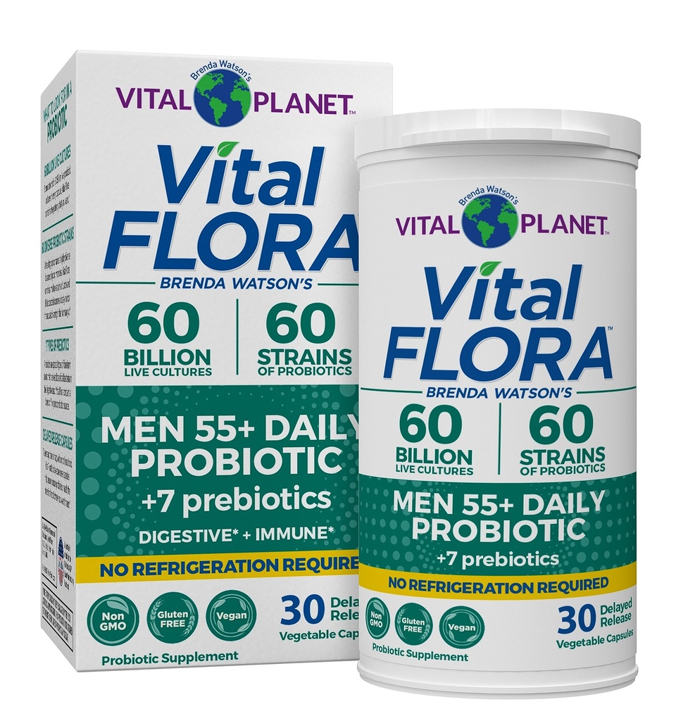 Vital Planet - Vital Flora Muži nad 55 Denní Probiotika, 60 Milionů CFU, Diverse Strains, Organic Prebiotics, Imunitní podpora, Digestive Health Seclable Probiotika pro muže, 30 Kapsle