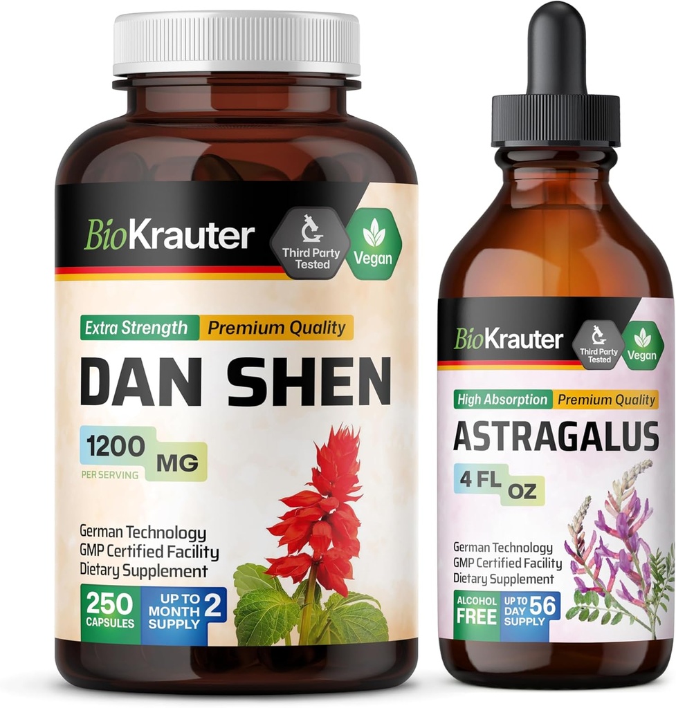 BIO KRAUTER Dan Shen 250 Kapsle & Astragalus tinktura 4 Fl. Oz.