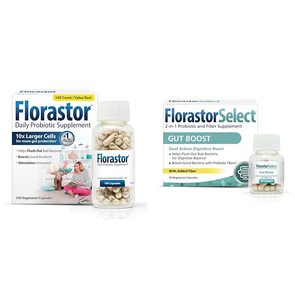 Florastor Probiotic Bundle for Digestion, Gut Health - 100 ct. Probiotika pro trávicí a imunitní zdraví + 30 ct. Gut Boost Daily Probiotic & Prebiotic - Boost dobré bakterie & Flush Out the Bad