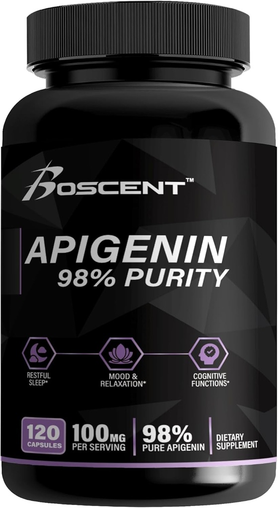 Apigenin dodatek 100mg z Heřmánek Extract 120 Počet - 98% purity - Apigenin dodatek pro spánek, nádech, kódování, zdraví prostaty - Výborná pomoc při spaní, Non- GMO, No Fillers - 4- Month Supply