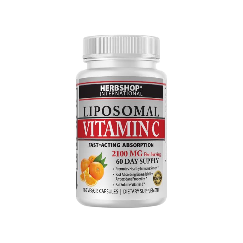 Lékařská míchačka Herbshop Mezinárodní Lipozomální vitamín C Kapsle, 2100mg, Vysoká absorpce, Rozpustný tuk, Slunečnicový Lecitin, 180 Kapsle, 60denní dodávky, Premium Wellness Dodatek