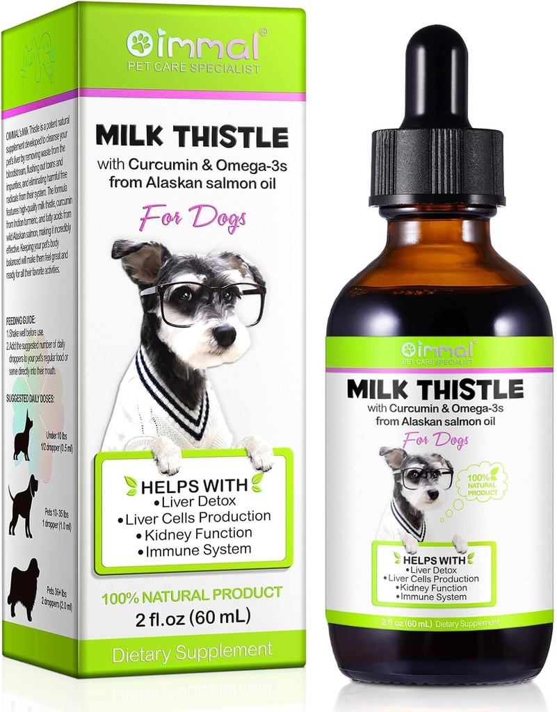 Mléko Thistle pro psy, Pes Játra Support Kapky - Pes Mléko Thistle pomáhá Peg Játra Detox, Pet Supplement Opers with Salmon Oil, Curcumin C3 Complex a Omega 3 EPA & DHA, Bacon Flavor - 2 fl.oz