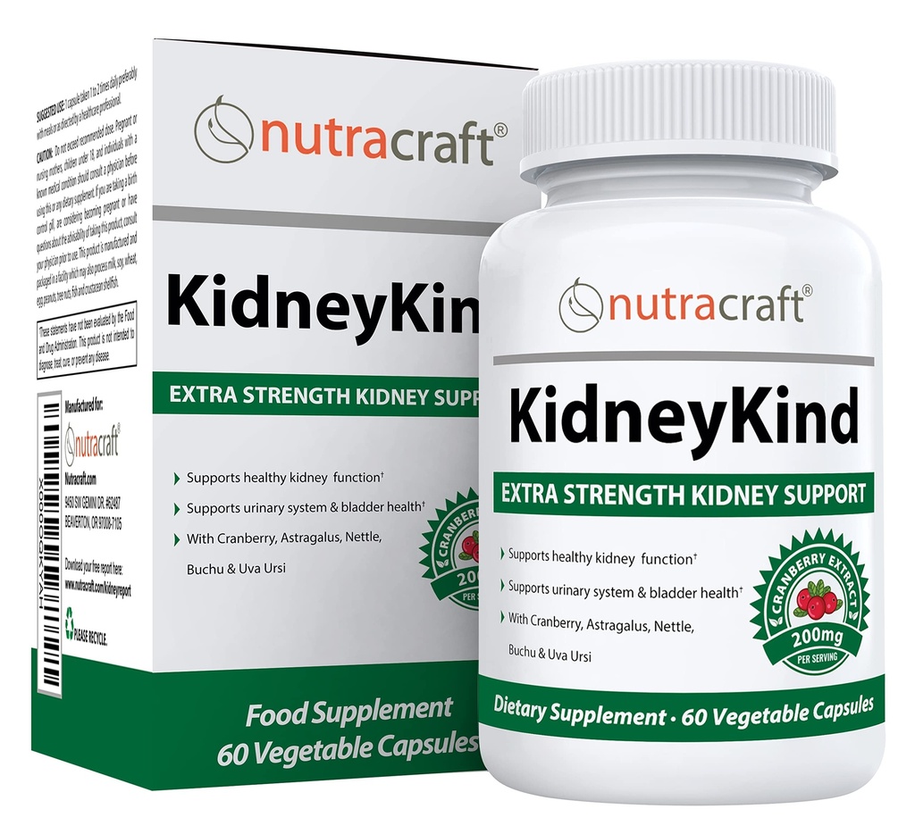 Nutrarft KidneyKind # 1 Ledviny Podpora a Detox Dodatek 124; Ledviny Cleanse pro močový měchýř 124; Buchu, Juniper, Uva Ursi, Cranberry, Nettle Leaf & More 124; 60 Vegu Kapsle