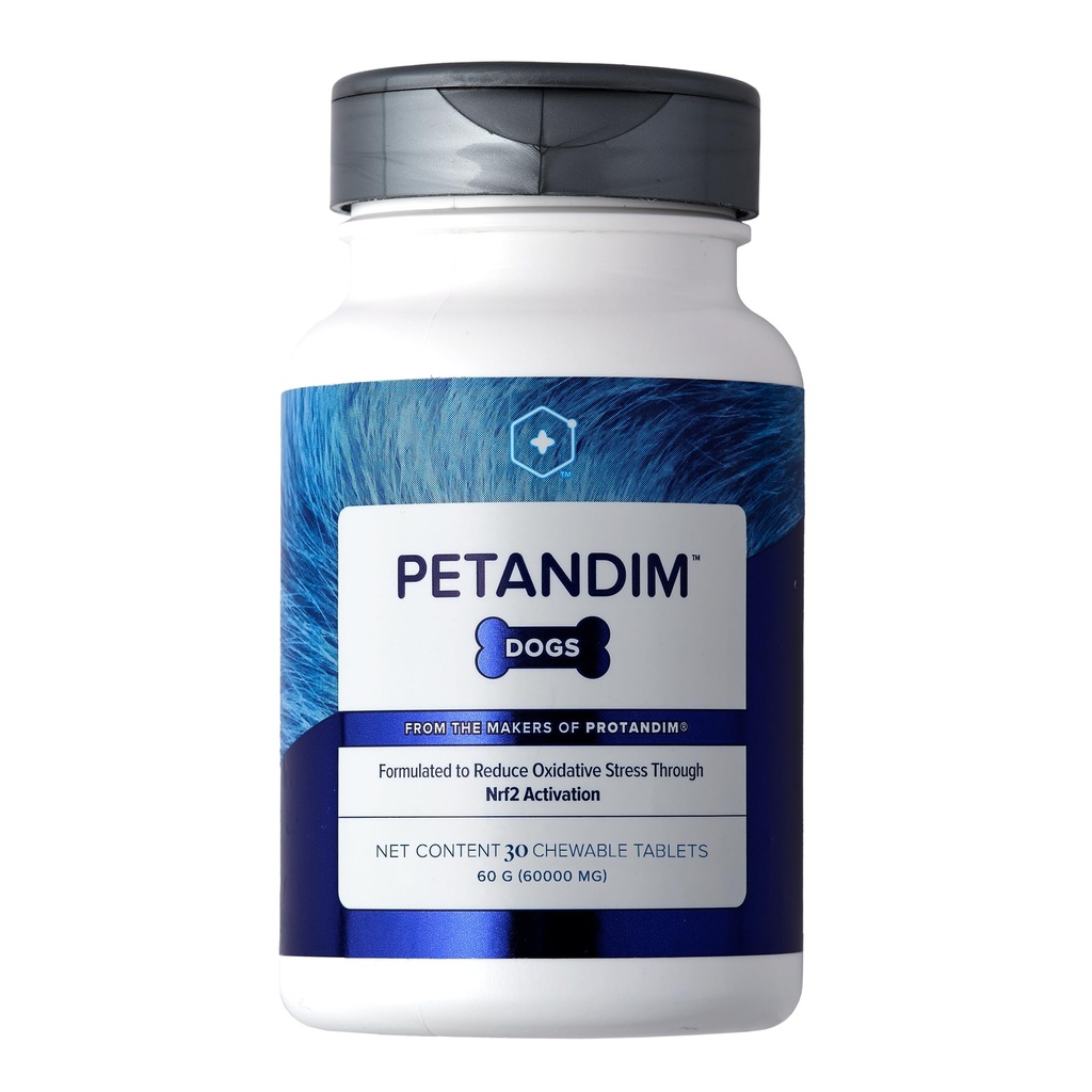 Petandim Dog Vitamíny (30 žvýkací tablety), Antioxidanty snížit oxidativní stres, společný dodatek pro psy, kůže a kabáty, Omega- 3 & Kolagen pro psy, Kuřecí + Slanina Flavor
