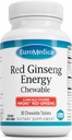 EuroMedica Red Ginseng Energy - dodatek k podpoře zdravé energie a zaměření - Bylinný dodatek s korejským rudým Ginseng Root Powder - Veganské tablety na podporu zdravé endurance - 30 Žvýkací tablety