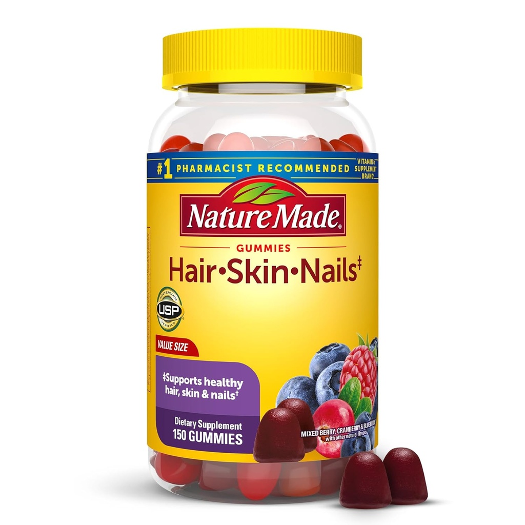 Příroda Vyrobené vlasy kůže a hřebíky s Biotin 2500 mcg, Dietní dodatek pro zdravé vlasy, kůže a hřebíky podpora, 150 Gummies, 75 Den Dodávka