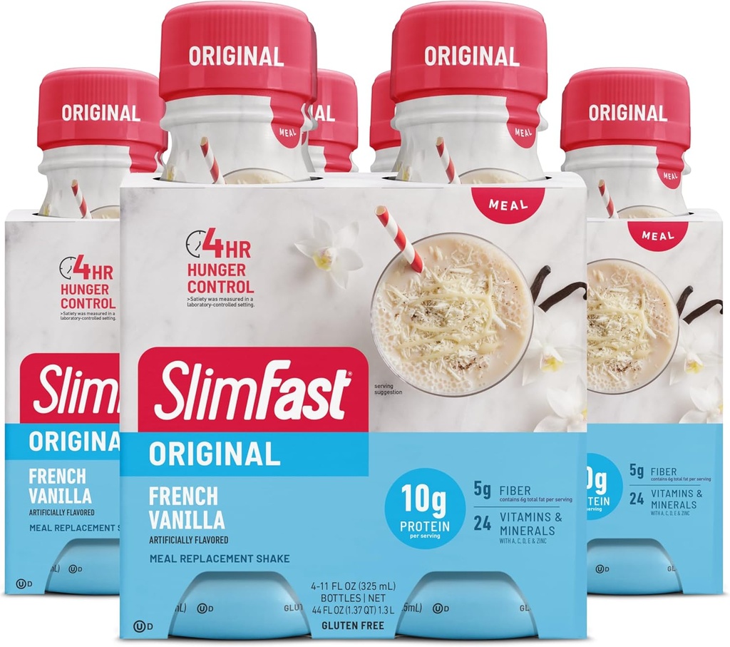 SlimFast Meal Replacement Shake, Original French Vanilla, 10g of Ready to Drink Protein, 11 Fl. Oz Bottle, 4 Count (Pack of 3) (Balení května Vary)