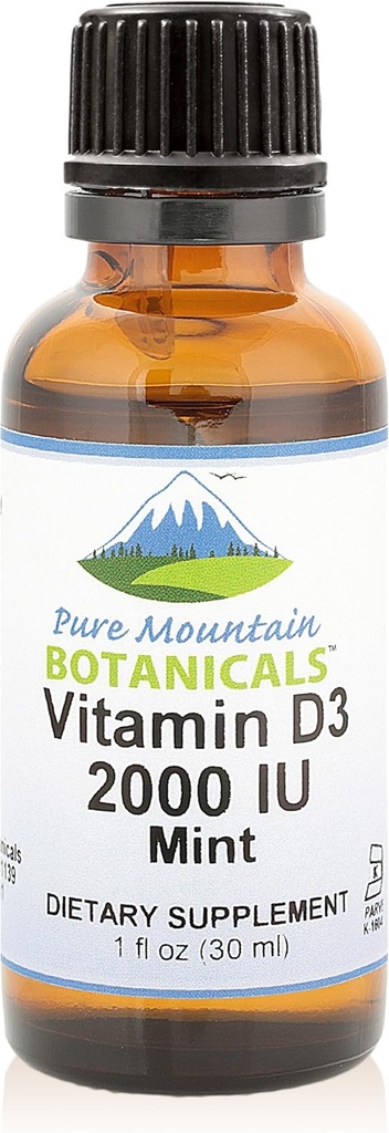 Čisté horské Botanikálie Ochucené vitamíny D Kapky - Máta Ochucené tekutý vitamín D3-2000iu per Serving - 1oz láhev