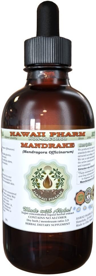 Hawaii Pharm Mandrake Alcohol- Free Liquid Extract, Mandrake (Mandragora Officinarum) Sušený Root Glycerite přírodní bylinný dodatek, USA 2 oz
