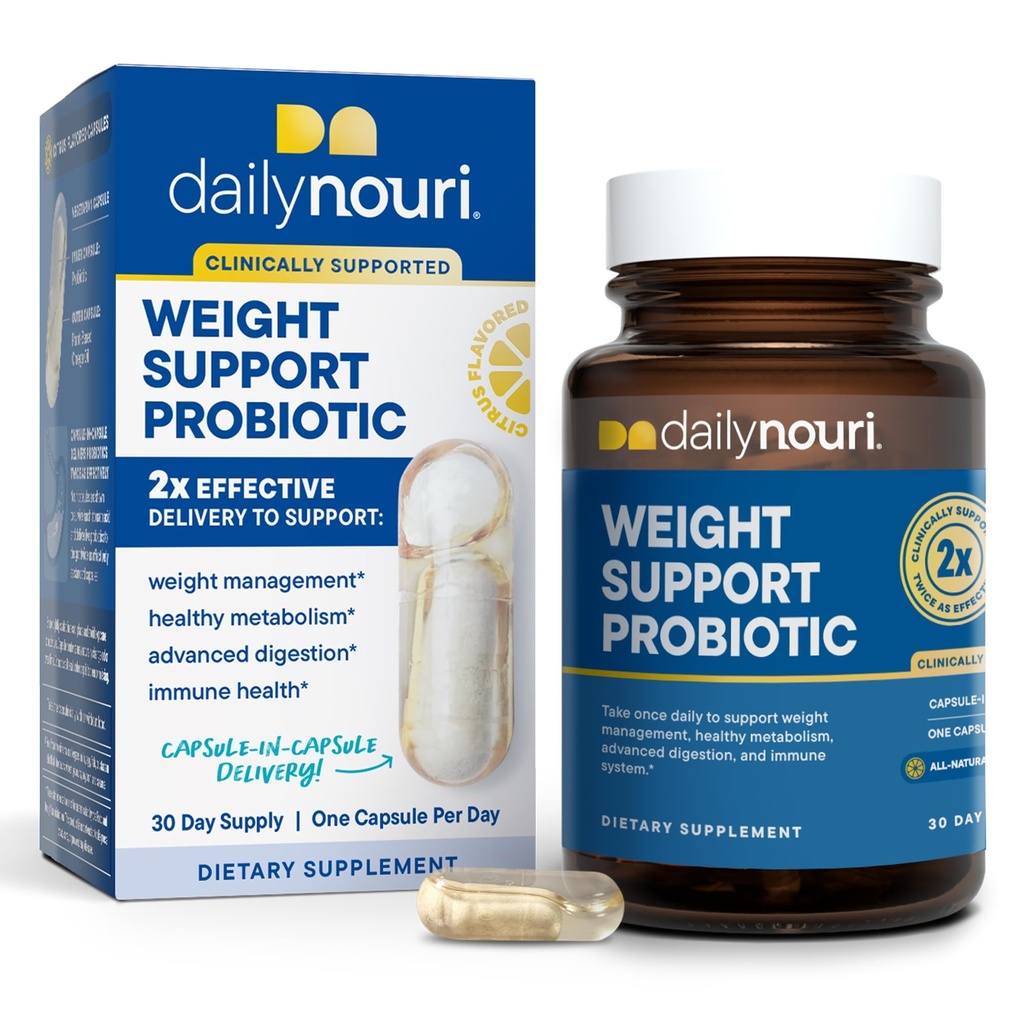Denní Nouri podpora hmotnosti Probiotika pro ženy a muže 124; Podporuje zdravé řízení hmotnosti, Metabolismus, Digestion & Gut Zdraví 124; 3 Klinicky studované Strany + Vegan Omega Oil 124; 30- denní zásobování
