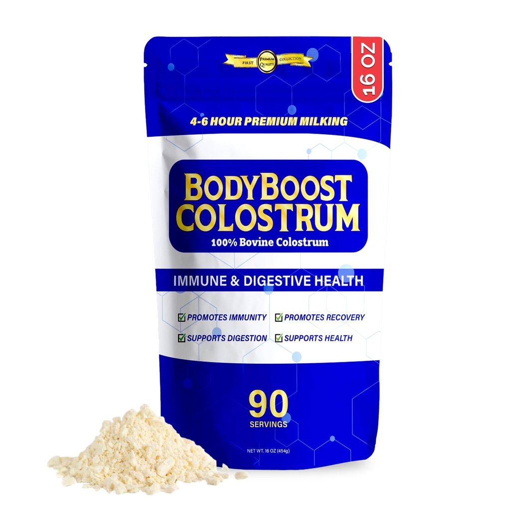BodyBoost Premium Colostrum Celý, 100% Bovine Colostrum Powder, Imunitní Booster Dodatek s Imunoglobulin & Lactoferrin, Grass Fed Colostrum Powder, Gut Health, Diverse Intake, 16 oz