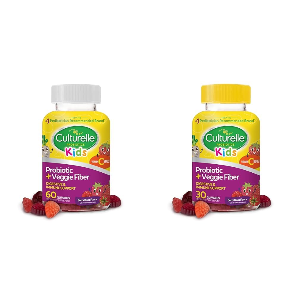 Culturelle Kids Daily Probiotic + Veggie Fiber Gummies (60 & 30 Count) - Berry Flavor, Digestivní a imunitní podpora zdraví
