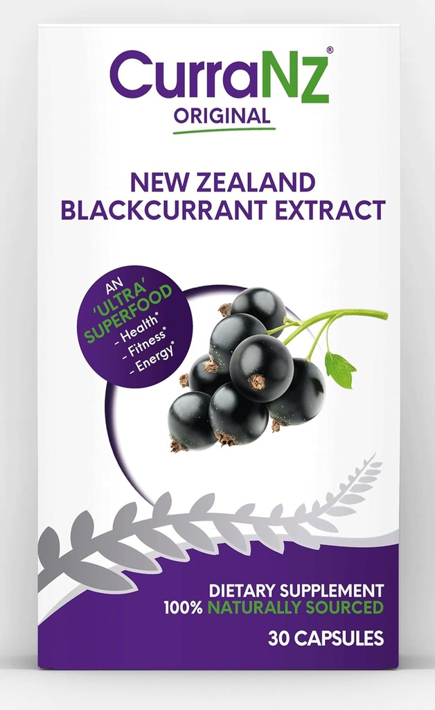 CURRANZ Nový Zéland Blackcurrant Extract Sports Nutrition Capsules 124; Muscle Recovery 124; Endurance Performance 124; Pre nebo Post Workout dodatek 124; Vegan & Caffeine Free (30 Kapsle)