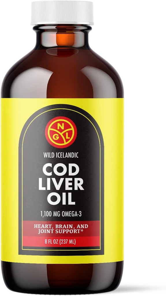 NGL Pure Cod Jaterní Oil - Wild Island - 1,100 mg Omega33 + přírodní vitamin A & D - Zdraví srdce a mozku, Společná podpora 8 Fl Oz