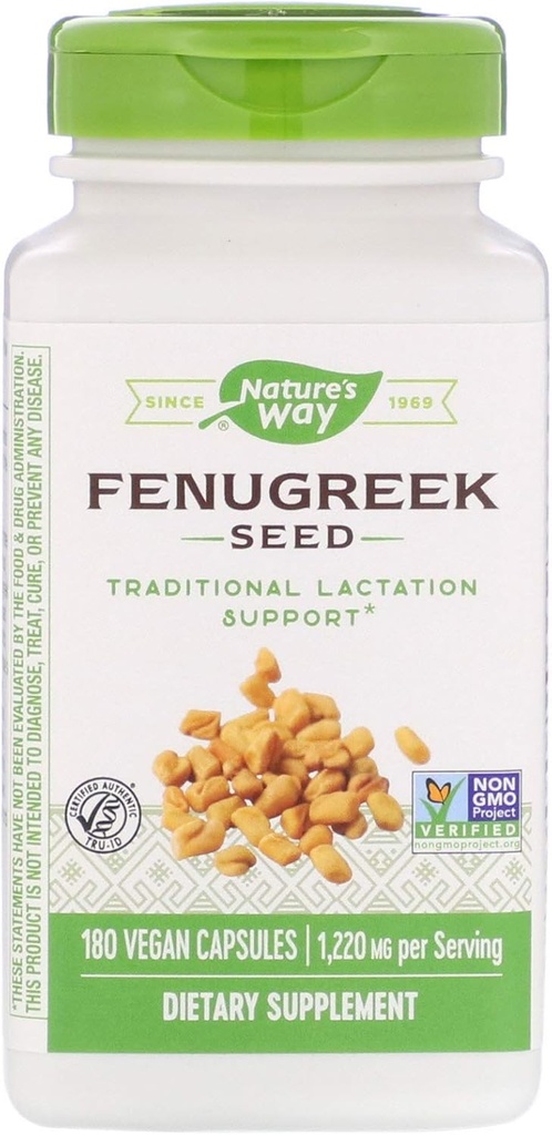 Nature 's Way Fenugreek Seed 1,220 mg, non-GMO projekt ověřen, TRU-ID Certified, Vegetarian, 180 Počet, Balení 2