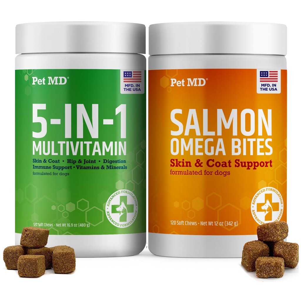 Pet MD losos Omega Bites + 5in1 Multivitamin Softchews