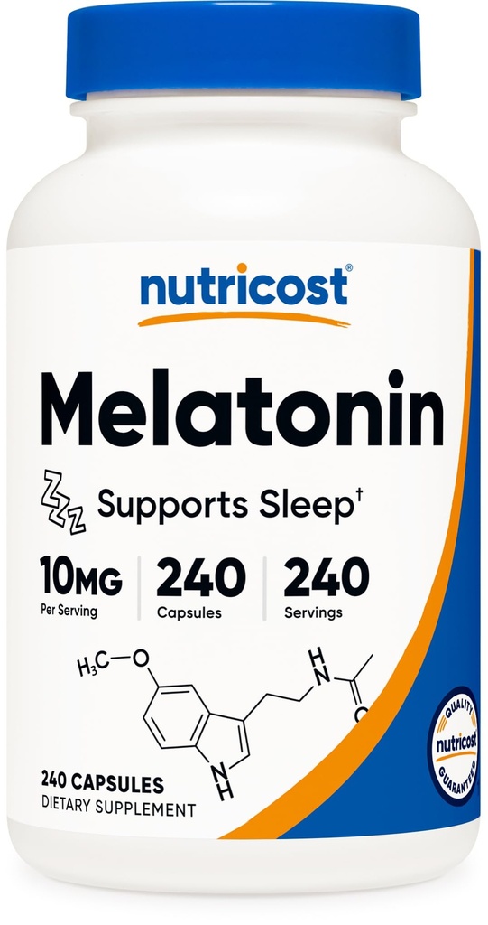 Nutricost Melatonin 10mg, 240 tobolek, Non- GMO & gluten zdarma
