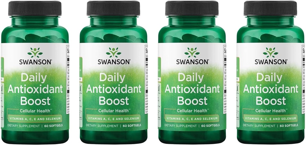 Swanson Vitamins Daily Antioxidant Boost - Podporuje buněčné zdraví a imunitní podporu - Podporuje přírodní obranný nuuring - (60 Softgels) 4 Pack