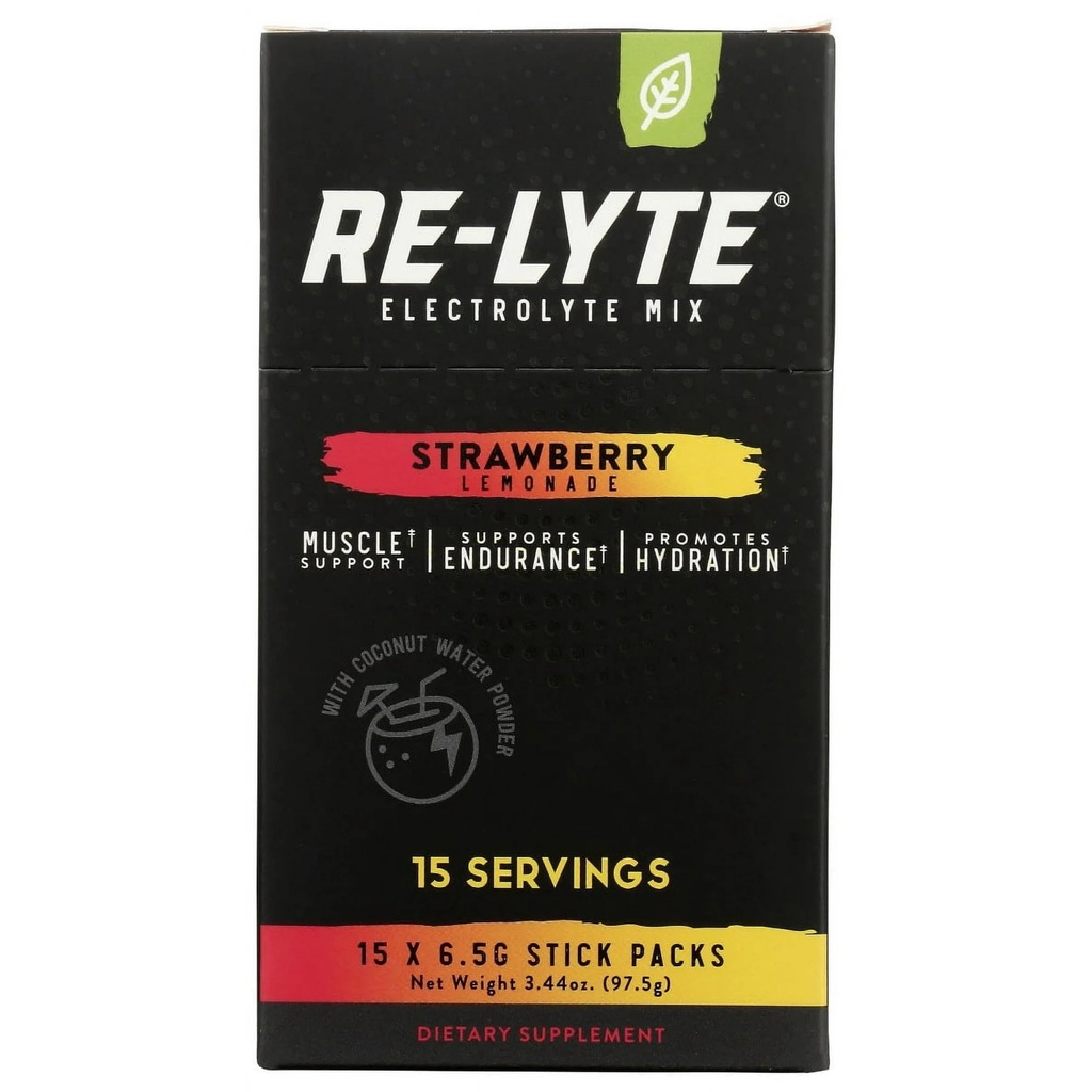 RELYTE Re- Lyte Electrolyte Drink Mix Strawberry Lemonade 15 Servings Packets 3.44 oz.