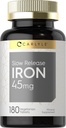 Carlyle Slow Release Iron 45 mg Iron 124; 180 Tablet IR 124; Ferrous Sulfath Mineral Supplement IR 124; pro muže a ženy IR 124; Vegetarian, Non- GMO, a gluten Free Formule
