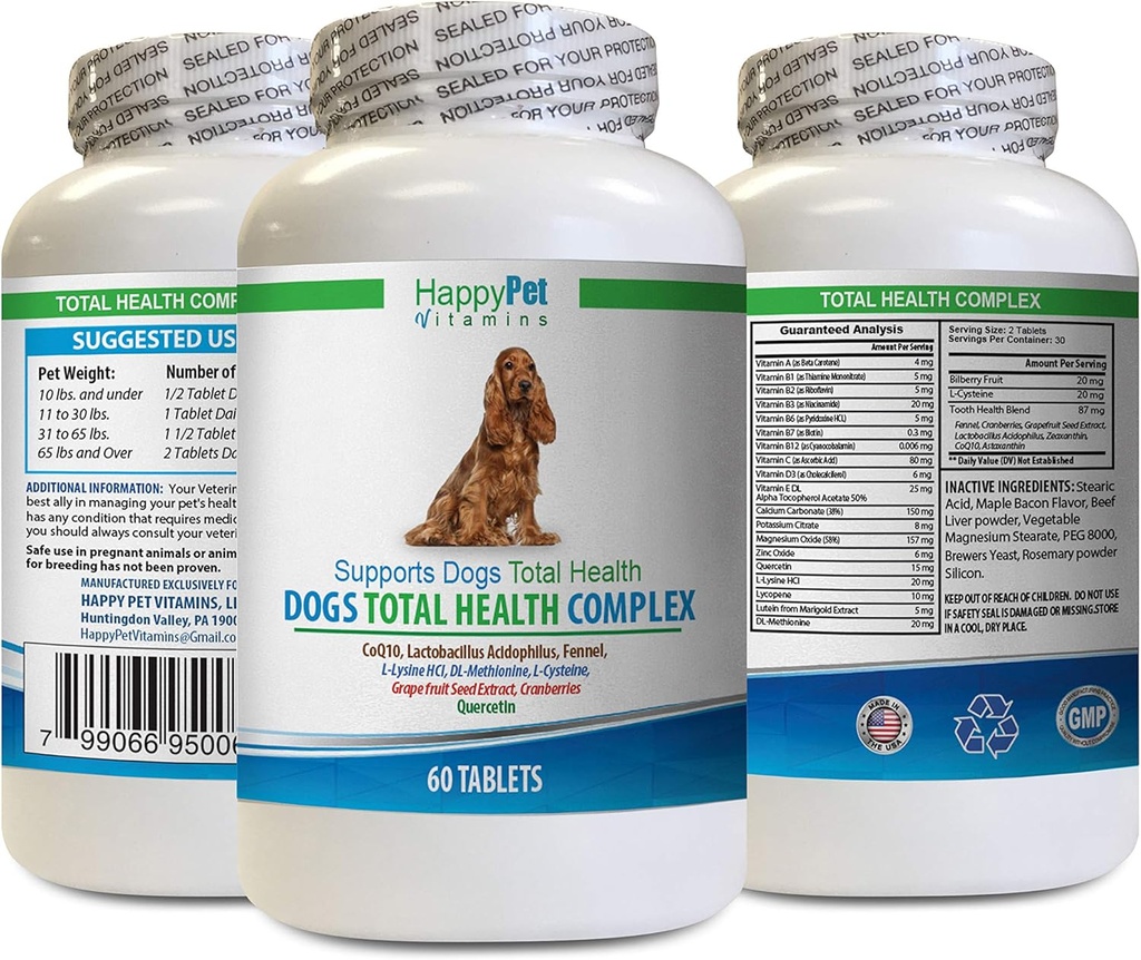 Dog Zdravý coat dodatek - Psi Celkový zdravotní komplex - Přírodní - Nejlepší vlasový coat imunitní zuby UTI zdraví - quercetin pro psy - 1 láhev (60 procedur)