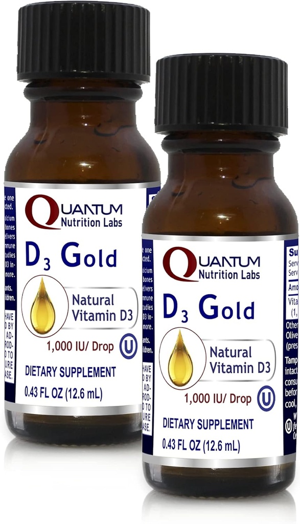 QNL D3 Gold - Vitamin D Liquid Drops - Kostní doplněk - Nabízí kardiovaskulární a imunitní podporu - Premium Health & Wellness Product - 0.43 fl oz (2 Pack)