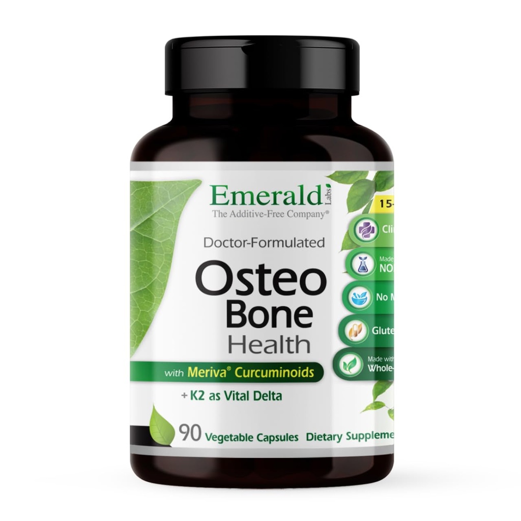 EMERALD LABS Osteo Bone Health - Imunitní podpora & Kostní a společný dodatek s vitamínem D3, K2, vápník, hořčík, OptiMSM, Meriva Phytosome & Více - 90 Rostlinné kapsle