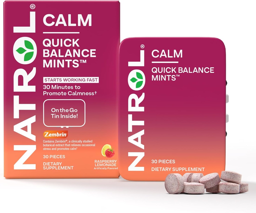 Natrol Quick Balance Klid Minty, Dietní dodatek, Malina Lemonade uměle ochucené, 30 Počet, 15 Den Dodávka