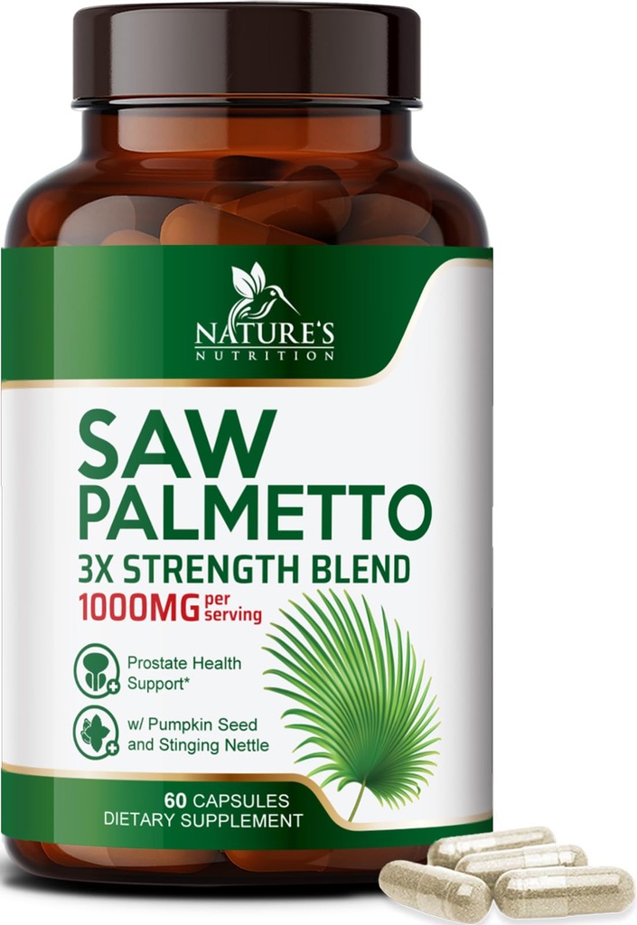 Saw Palmetto pro muže 1000MG - 3X Strength Prostate Health Supplement - Herbal Extract Supplementary - Prostate Supplementary for Men 's Health Supplementary, Prostate Nutriční & Hair Health Support - 60 Kapsle