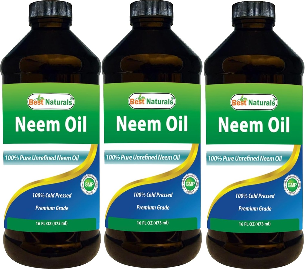 Nejlepší Naturals 100% čistý Neem Oil, 100% studená lisovaná a nerafinovaná - 16 OZ (3 láhve)