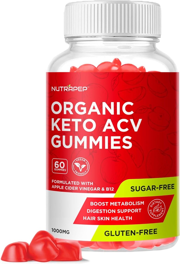 Organic Keto ACV Gummies - Gluten- Free & Sugar- Free Apple Cider Ocet dodatek pro ženy muže (1000MG)