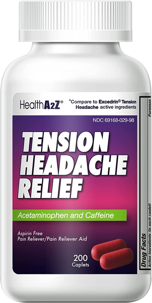 HealthA2Z ® Napětí bolest hlavy Relief I124; Acetaminofen 500mg Iren124; Caffeine 65mg Iren124; Aspirin Free (200 kaplet (balení po 1))