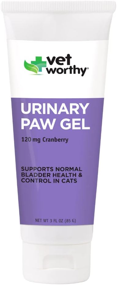 Vet Worthy Nutriční Paw Gel pro kočky - Kočičí doplněk k podpoře zdraví zdravých močových cest a močových měchýřů - Kočičí dodatek s Cranberry Extract, L-lysin a vitamin C - Losos Flavor, 3oz