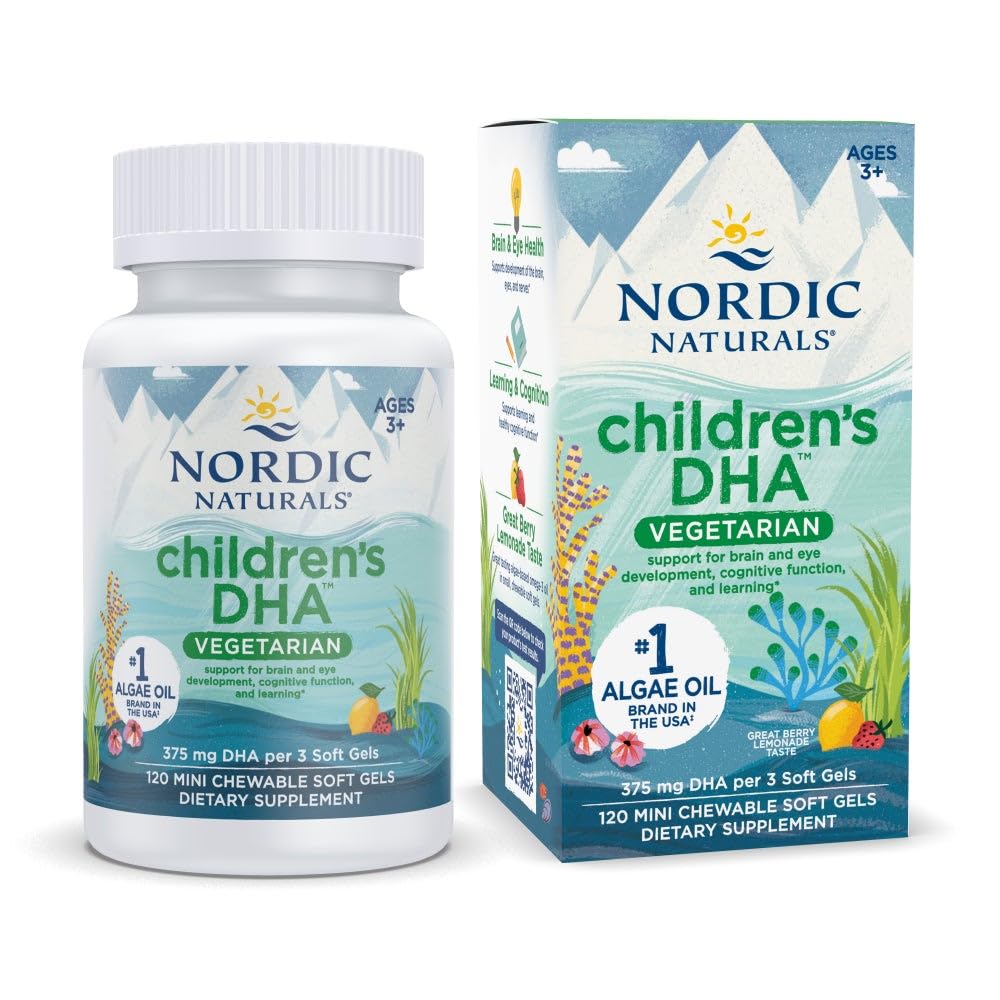 Nordic Naturals Dětské DHA Vegetariánské - Děti DHA Omega33 doplněk - Řasy olej - Berry Lemonade Mini Chewables - Plant- based Formule pro věky 3 + - 120 Soft Gels - 40 Služeb