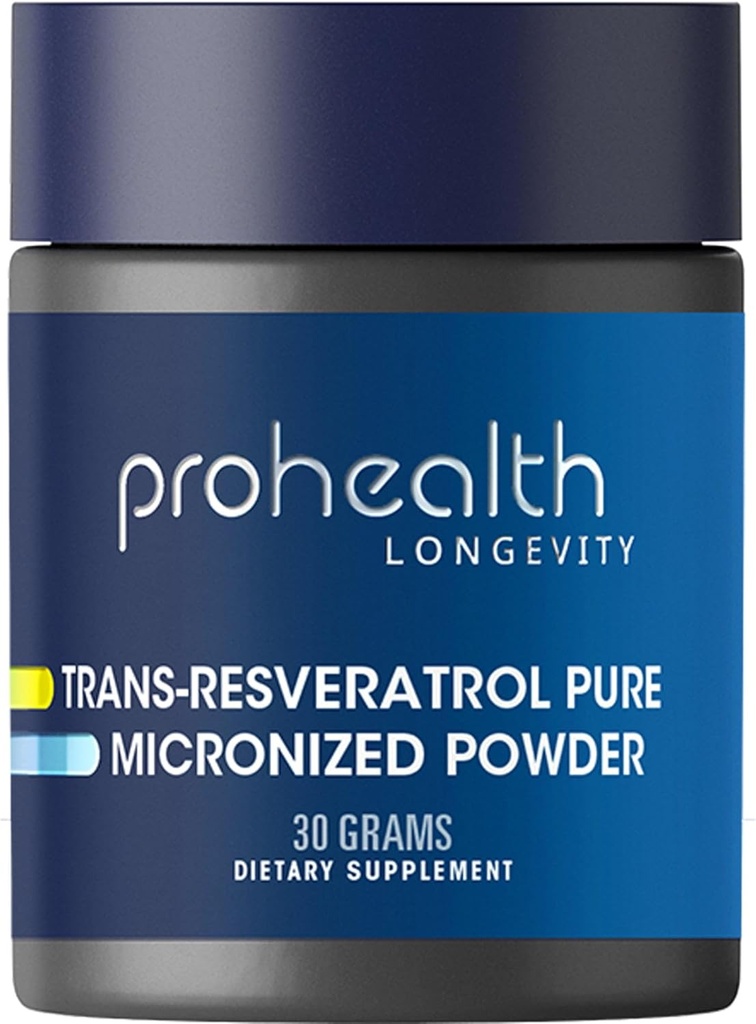 ProHealth Longevity Micronized Trans Resveratrol Powder 30 Grams - 98% Čistá farmaceutická třída, 1000 mg na Scoop, Superior Absorpce a biologická dostupnost