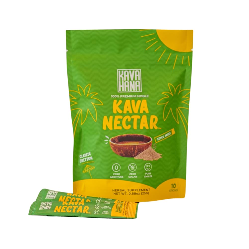 Kavahana Kava Nectar Classic Slavnostní stupeň Noble Kava Nectar Powder Stick Packs - Promotes Social Uplift, Relaxation & Stress Support, Instant Kava Sured Kava Juice