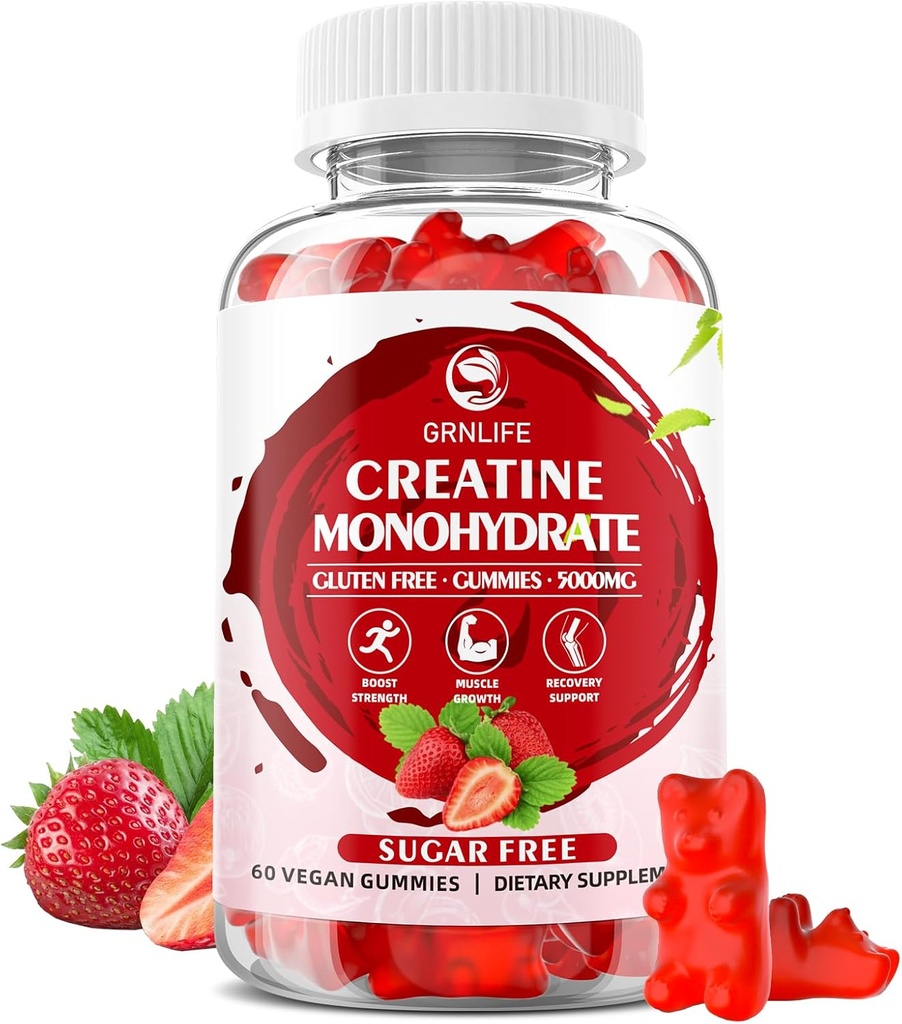 Svalovina Monohydrát Žvýkačky pro muže a ženy, Žvýkačky Tvůrce Monohydrát pro svalovou sílu, Svalovina Builder, Energy Boost, Cukr zdarma, Vegan, Strawberry Flavor- 60 Počet