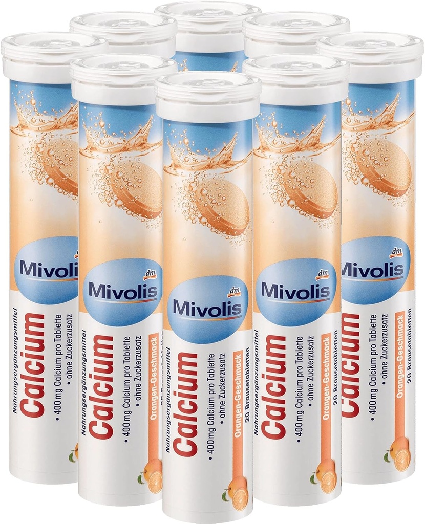 Mivolis Calcium efervescent Tablets - Dietní doplňky 8 Tubes x 20 ks