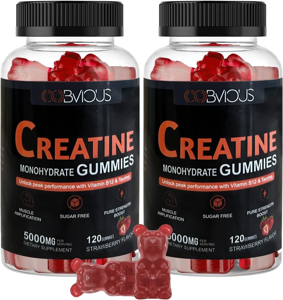 Tvorba monohydrát gumové 240 pro muže a ženy - 5g, Sugar- Free Pre- Cvičení Gummy W / L- Taurin, Betaine Bezvodý, Alfa GPC, Vitamin B12, Žvýkací gumové pro svalovou sílu a energetický boost (2 Pack)