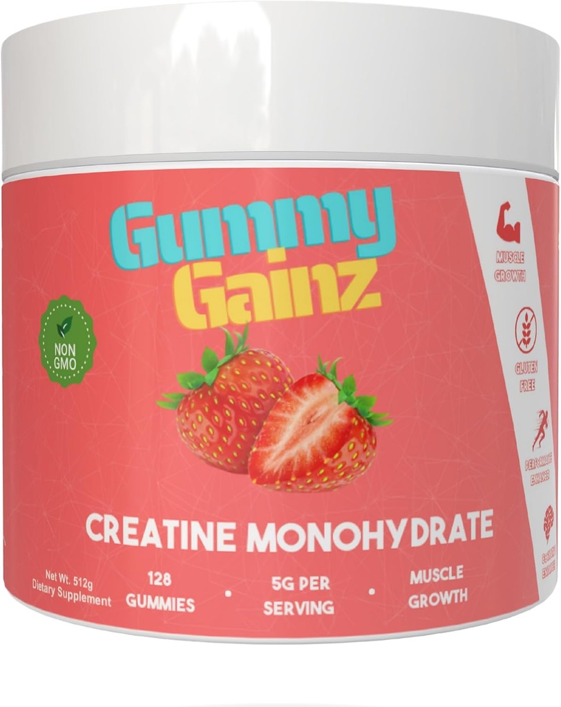 Creatine Monohydrát Žvýkačky Svalová síla Builder Získat rychlejší zotavení 5000mg pro muže & Ženy Boost Energy Pre- Cvičení Žvýkací doplněk 128ct (Pravidelné, Jahoda)