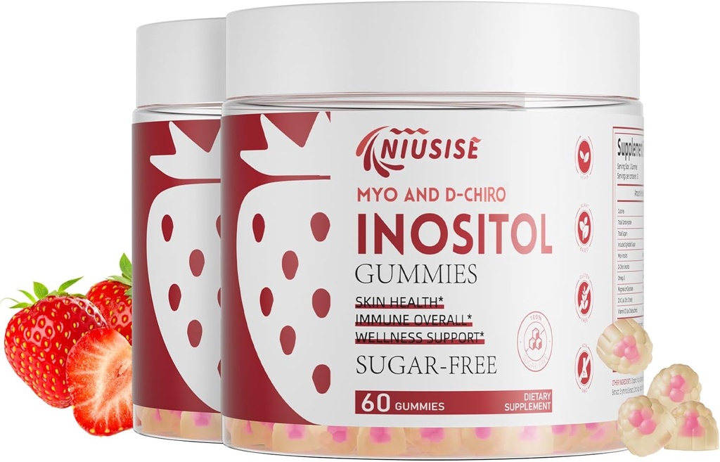 Inositol Gummies, Inositol dodatek s Myo- Inositol & D- Chiro Inositol + vitamin D3, Ideální 40: 1 poměr, s hořčík Glycinát 400mg, podporuje Pravidelný cyklus pro ženy, Vegan, 2 Pack