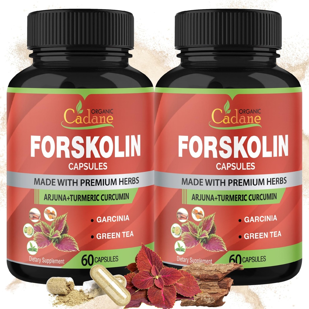 Cadane 2 Balení Forskolin doplňky Kapsle & Turmeric, Arjuna, Garcinia Cambogia, Zelený čaj - Maximální síla Coleus Forskohlii Extract - Podpora imunitního systému - 4 měsíce Dodávka